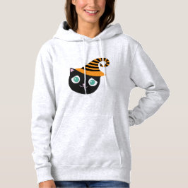 Schwarze Katze mit traurigen Augen und weißem Hut Hoodie