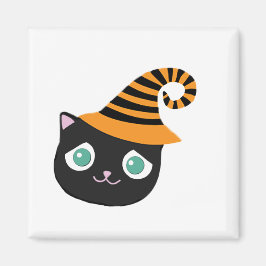Schwarze Katze mit traurigen Augen und weißem Hut Magnet