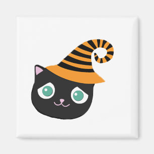 Schwarze Katze mit traurigen Augen und weißem Hut Magnet