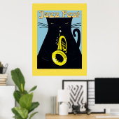 Schwarze Katze mit Trumpet Poster (Heimbüro)