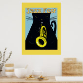 Schwarze Katze mit Trumpet Poster (Küche)