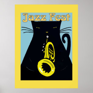 Schwarze Katze mit Trumpet Poster