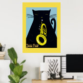 Schwarze Katze mit Trumpet Poster (Heimbüro)