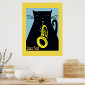 Schwarze Katze mit Trumpet Poster (Küche)