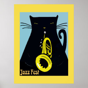 Schwarze Katze mit Trumpet Poster