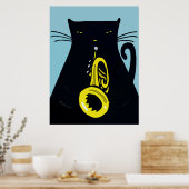 Schwarze Katze mit Trumpet Poster (Küche)