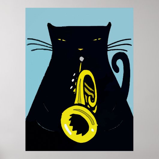 Schwarze Katze mit Trumpet Poster (Vorne)