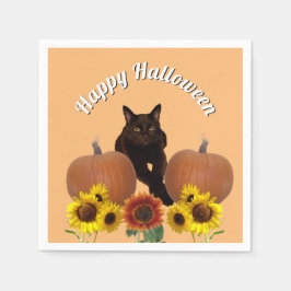 Schwarze Katze mit überquerten Pässen Pumpkins Hal Serviette