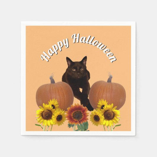 Schwarze Katze mit überquerten Pässen Pumpkins Hal Serviette (Vorderseite)