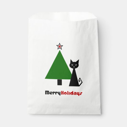 Schwarze Katze mit Weihnachtsbaum Geschenktütchen (Vorderseite)