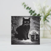 Schwarze Katze mit Weihnachtsgeschenk Karte (Stehend Vorderseite)