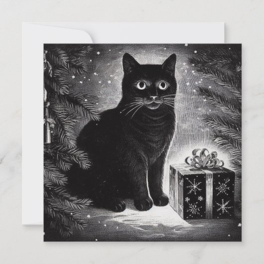 Schwarze Katze mit Weihnachtsgeschenk Karte (Vorderseite)