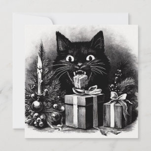 Schwarze Katze mit Weihnachtsgeschenken Feiertagskarte