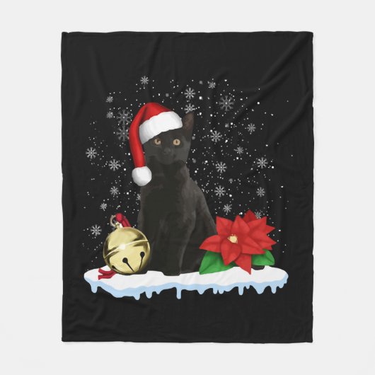 Schwarze Katze mit Weihnachtskostüm der Weihnachts Fleecedecke (Vorderseite)