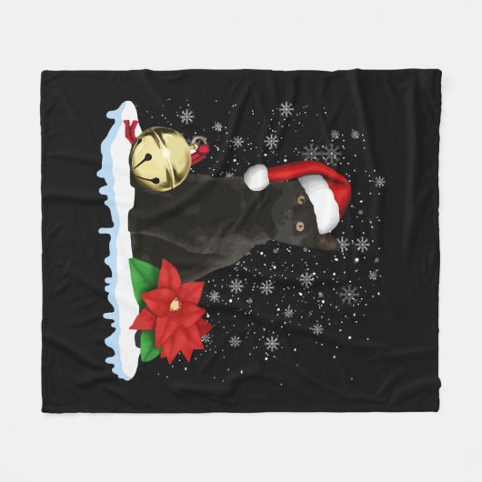 Schwarze Katze mit Weihnachtskostüm der Weihnachts Fleecedecke (Vorderseite (Horizontal))