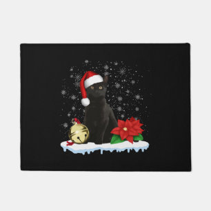Schwarze Katze mit Weihnachtskostüm der Weihnachts Fußmatte