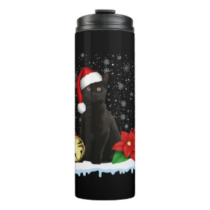 Schwarze Katze mit Weihnachtskostüm der Weihnachts Thermosbecher