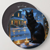 Schwarze Katze mit Weihnachtslichtern Feiertag Button (Vorne & Hinten)