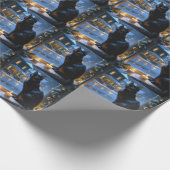 Schwarze Katze mit Weihnachtslichtern Feiertag Geschenkpapier (Ecke)