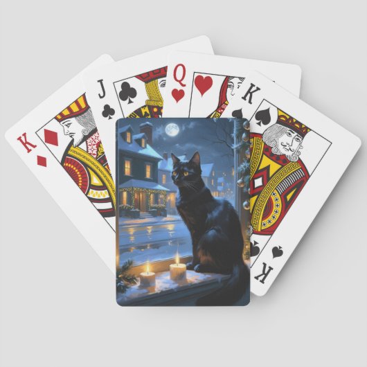Schwarze Katze mit Weihnachtslichtern Urlaub Spielkarten (Rückseite)