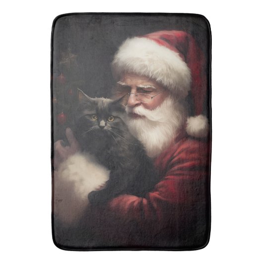 Schwarze Katze mit Weihnachtsmann Weihnachten Badematte (Vorderseite Vertikal)