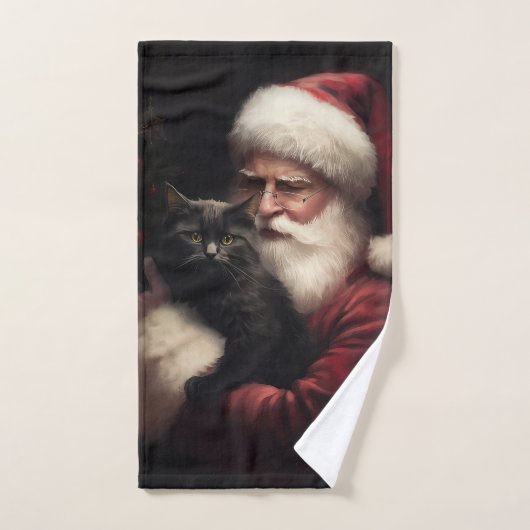 Schwarze Katze mit Weihnachtsmann Weihnachten Badhandtuch Set (Handtuch)