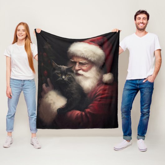 Schwarze Katze mit Weihnachtsmann Weihnachten Fleecedecke (Beispiel)