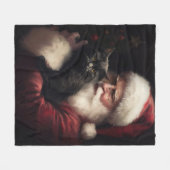 Schwarze Katze mit Weihnachtsmann Weihnachten Fleecedecke (Vorderseite (Horizontal))