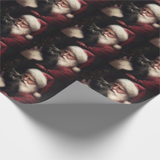Schwarze Katze mit Weihnachtsmann Weihnachten Geschenkpapier (Ecke)