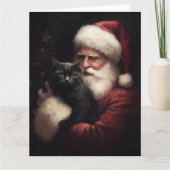Schwarze Katze mit Weihnachtsmann Weihnachten Karte (Vorderseite)