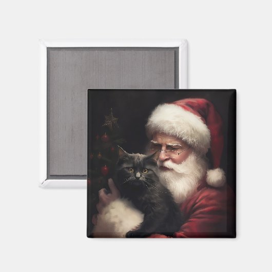 Schwarze Katze mit Weihnachtsmann Weihnachten Magnet (Vorderseite/Rückseite)
