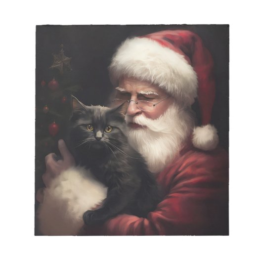 Schwarze Katze mit Weihnachtsmann Weihnachten Notizblock (Vorderseite)