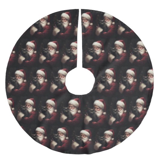 Schwarze Katze mit Weihnachtsmann Weihnachten Polyester Weihnachtsbaumdecke (Vorderseite)