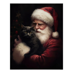 Schwarze Katze mit Weihnachtsmann Weihnachten Poster