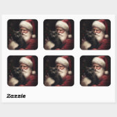 Schwarze Katze mit Weihnachtsmann Weihnachten Quadratischer Aufkleber (Blatt)