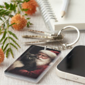 Schwarze Katze mit Weihnachtsmann Weihnachten Schlüsselanhänger (Vorderseite rechts)