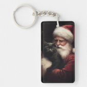 Schwarze Katze mit Weihnachtsmann Weihnachten Schlüsselanhänger (Vorderseite)