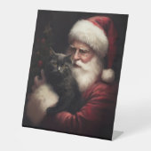 Schwarze Katze mit Weihnachtsmann Weihnachten Sockelschild (Vorderseite)