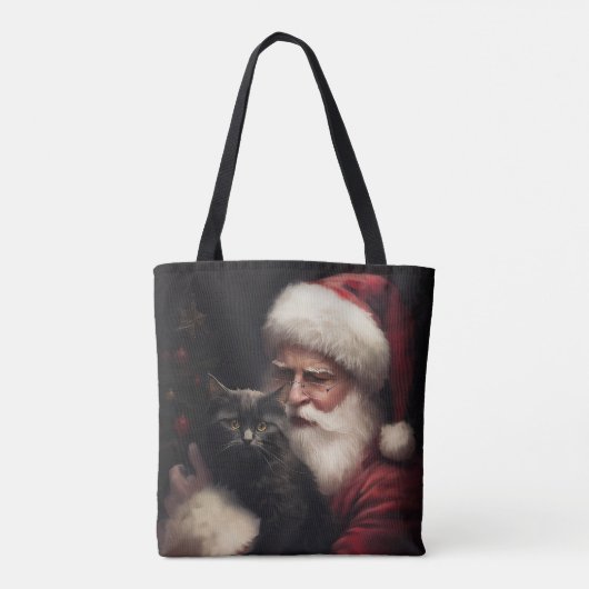 Schwarze Katze mit Weihnachtsmann Weihnachten Tasche (Rückseite)