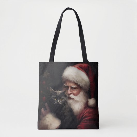 Schwarze Katze mit Weihnachtsmann Weihnachten Tasche (Vorderseite)