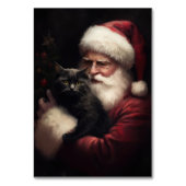 Schwarze Katze mit Weihnachtsmann Weihnachten Tischnummer (Rückseite)