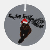 Schwarze Katze mit Weihnachtsmannmütze | Schlitten Ornament Aus Glas (Rückseite)