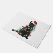 Schwarze Katze mit Weihnachtsmannmütze Weihnachtsb Fußmatte (Schrägansicht)