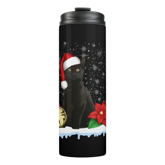 Schwarze Katze mit Weihnachtsmannmütze Weihnachtsk Thermosbecher (Vorderseite)