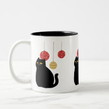 Schwarze Katze mit Weihnachtsschmuck Tasse