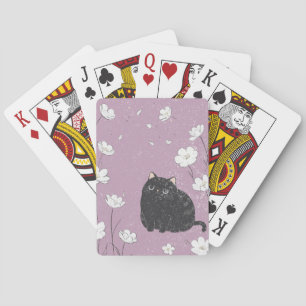Schwarze Katze mit weißen Blume Spielkarten