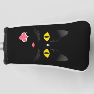 Schwarze Katze mit weißen Kennzeichen Golf Headcover