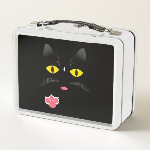 Schwarze Katze mit weißen Kennzeichen Metall Brotdose