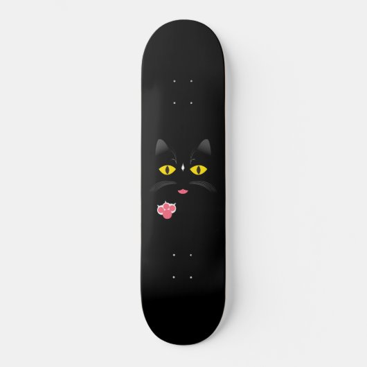 Schwarze Katze mit weißen Kennzeichen Skateboard (Vorderseite)
