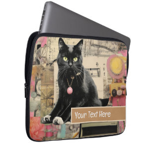 Schwarze Katze mit weißen Pfoten Collage Laptopschutzhülle